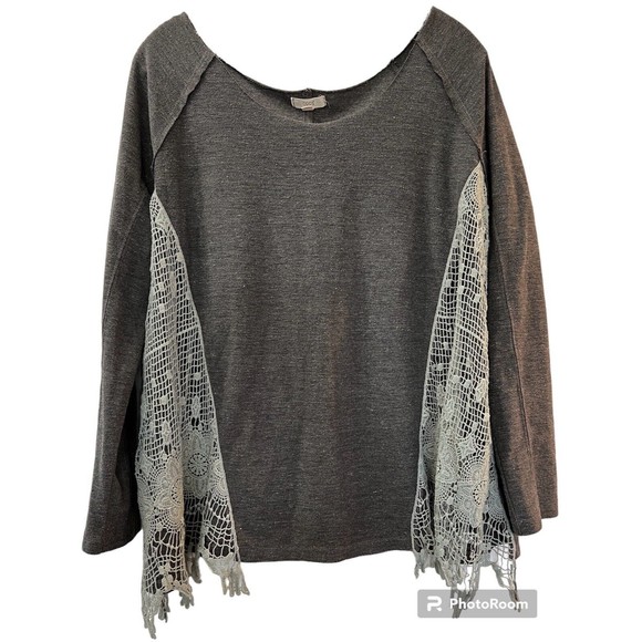 Oddi Oddy Womens Large Long Sleeve Gray with Light Gray Lace Inset Tunic… - Picture 1 of 8